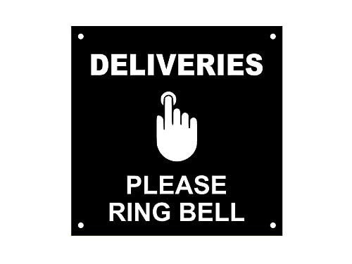 Hinweisschild "DELIVERIES Please Ring Bell" – Acryl, 145x145 Mm, Wasserdicht, Mit Bohrlöchern, Silber