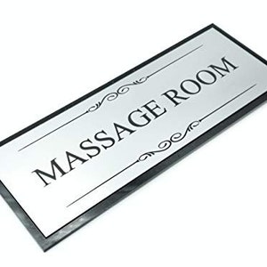 OriginDesigned Massage Room Black and Silver Door Sign Plaque - Acrylic (Size 19.5cm x 7.6cm) supplied with adhesive strips