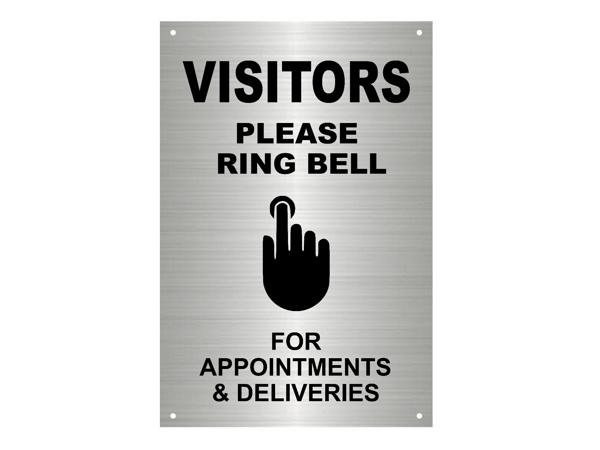 Cartello Ingresso 'DELIVERIES Please Ring Bell' In Acrilico Argento 145mm Con Fori - 2