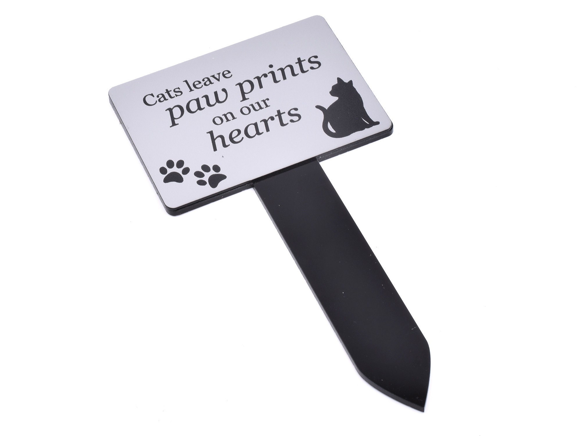 Cat Memorial Plaque Stake, Silver and Black Outdoor Garden Waterproof