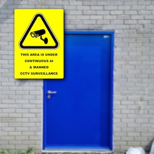 AI & Manned CCTV Surveillance Sign, Yellow, Aluminium Composite, 210mm x 297mm