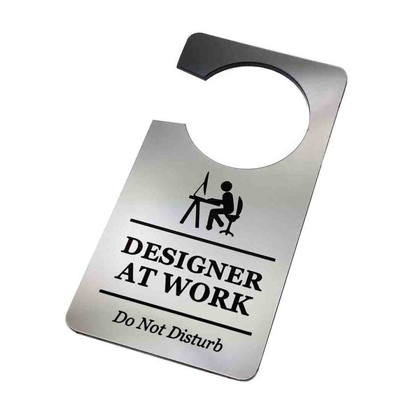 Designer At Work, Do Not Disturb - Generic Silver, Room Door Sign, Ideal for use in the home or as a novelty gift