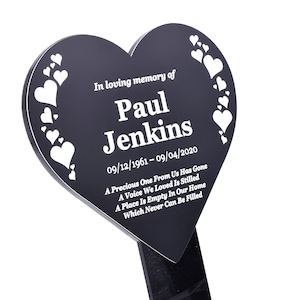 Personalised Hearts Memorial - Engraved, heart shaped, plaque with poem, mounted onto a stake, decorative grave marker