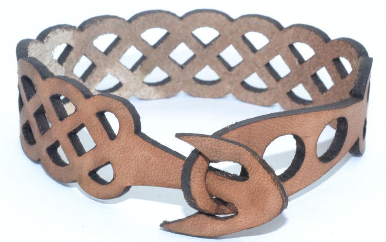 Anchor Design Tan Buffalo Hide Hand Made Leather Bracelet