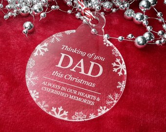 Thinking of You Dad - Christmas, Christmas Tree, Bauble, Decoration, Ornament, Vintage Christmas, Laser Engraved, Memorial, Dad Bauble,