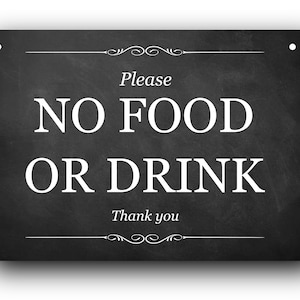 No Food or Drink Sign: UV Printed Aluminum Composite, Small Shop Decor