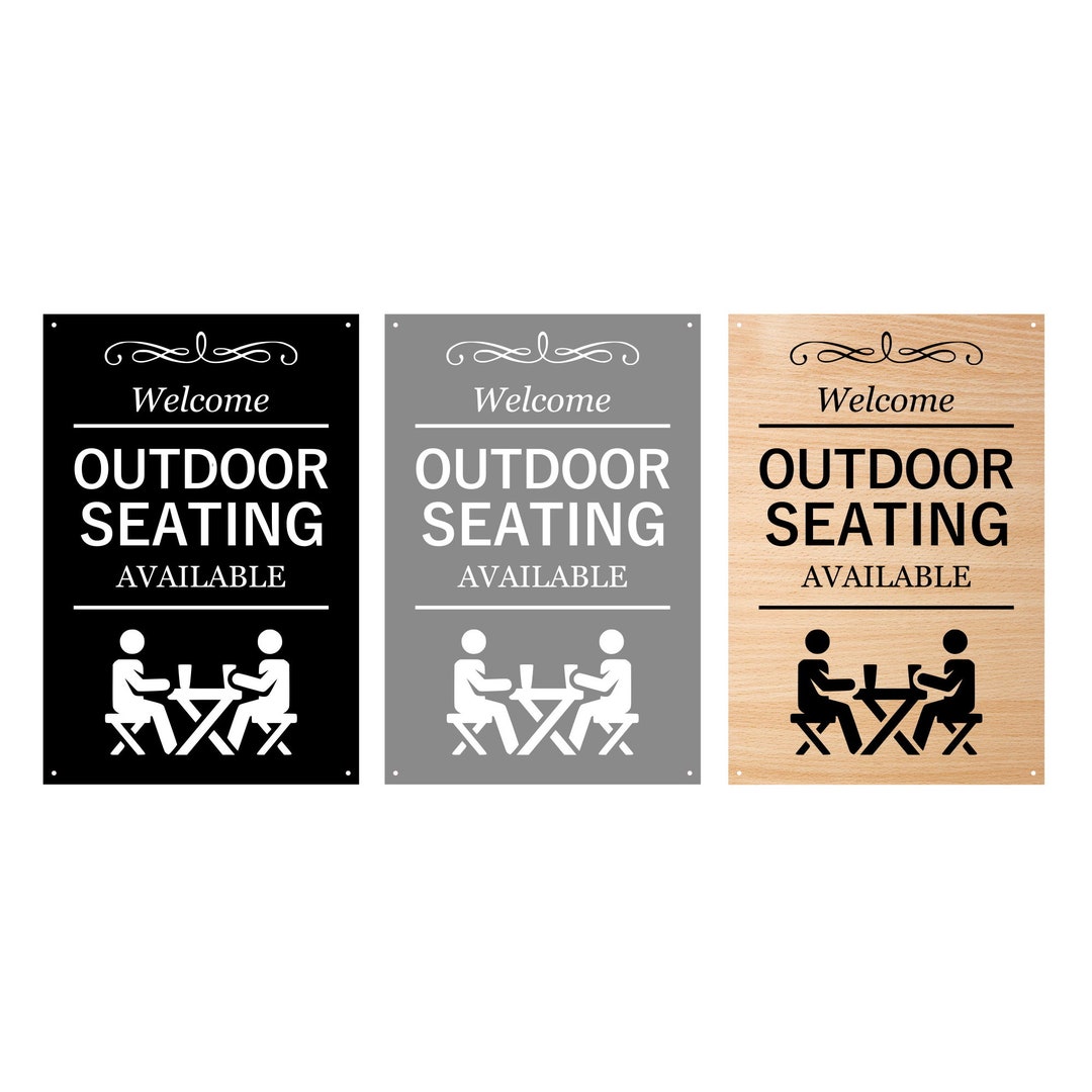 OUTDOOR SEATING AVAILABLE Sign Black Grey Wood Effect Acrylic OUTDOOR SEATING AVAILABLE Sign Black Grey Wood Effect Acrylic