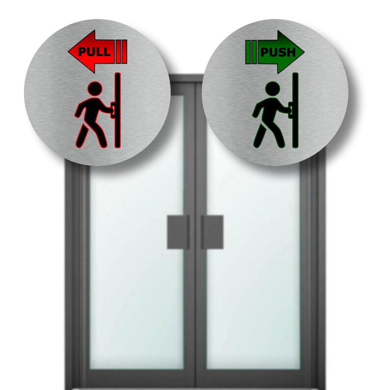 Metallic Silver Push Pull Door Signs: Self-adhesive Aluminum - Etsy