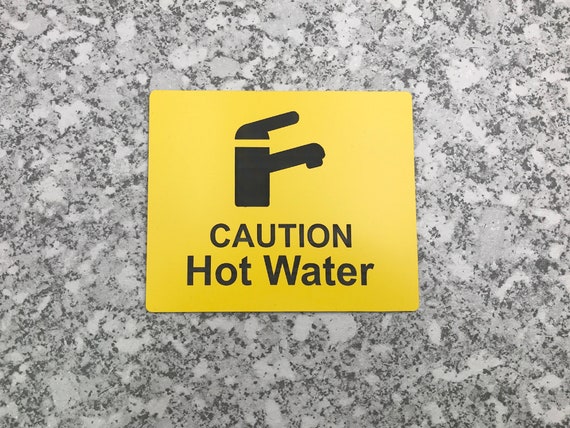 50 Adesivi Di Sicurezza PVC Caution Hot Water - 65 Mm - Giallo E Nero - Attenzione Acqua Calda Per Cucina, Ristorante, Bar