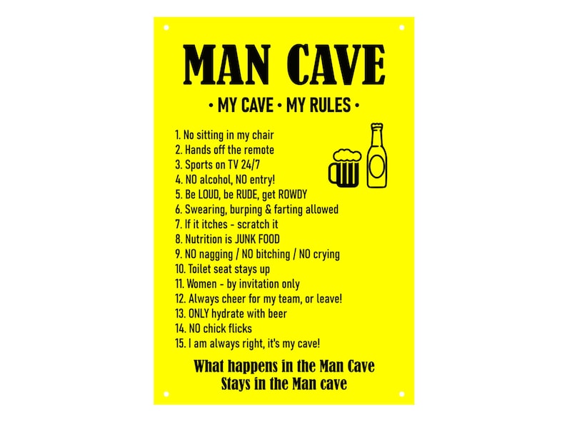 Man Cave Rules Novelty Fun Sign Plaque, Father's Day Gift, Dad's Birthday image 3