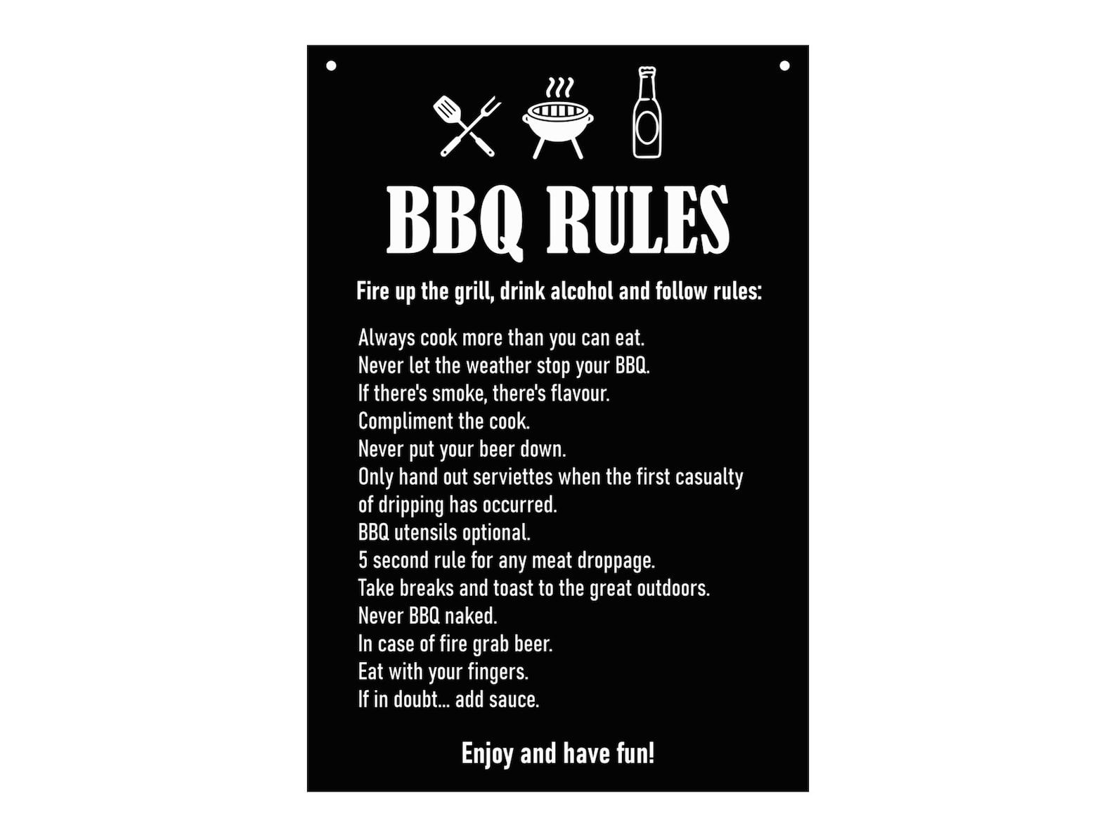 Novelty BBQ Rules Sign Waterproof Black & White Acrylic Sign Etsy