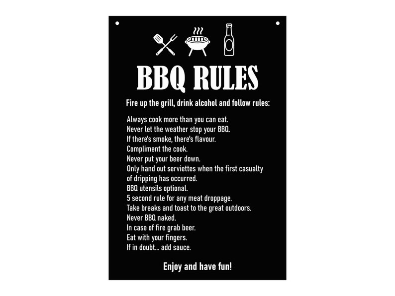Novelty BBQ Rules Sign Waterproof Black & White Acrylic Sign Etsy