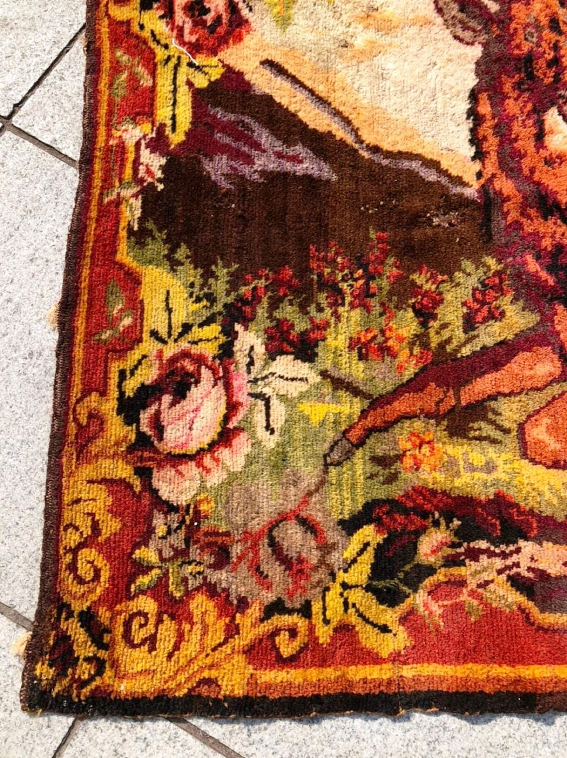 handmade rug vintage rug deer patterned rug antique Etsy