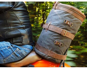 Motorcycle Bag Waxed Canvas Sissy Bar Bag, Handmade by Real Artisans