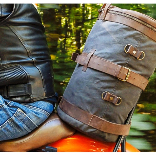 Motorcycle Bag Waxed Canvas Sissy Bar Bag Handmade by Real Etsy