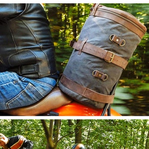 Motorcycle Bag Waxed Canvas Sissy Bar Bag, Handmade by Real Artisans