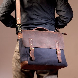 Sac en toile pour ordinateur portable homme, sac pour homme, sac en toile cirée, sac pour ordinateur portable, sac ciré, fait main par de vrais artisans