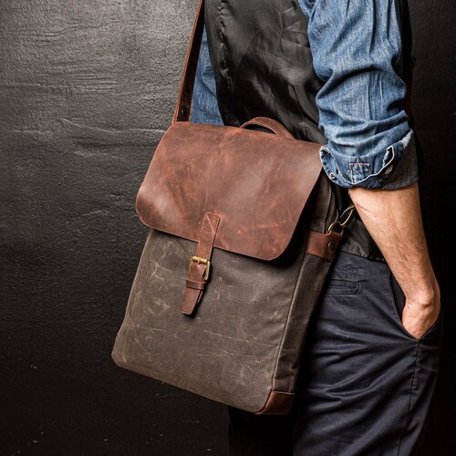 Waxed Canvas Messenger Bag Horween Leather Accents - Etsy