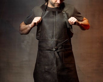 Tablier en cuir d’atelier pour hommes, tablier de barbecue personnalisé, chef de cuisine et de cuisine, tablier réglable et léger pour charpentiers