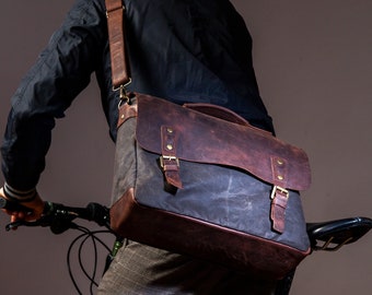 A satchel bag for men made of waxed canvas, Handmade by Real Artisans