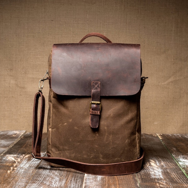 Man Bag made of Waxed Canvas, Crossbody Canvas Bag, perfect for Black Friday, Handmade by Real Artisans