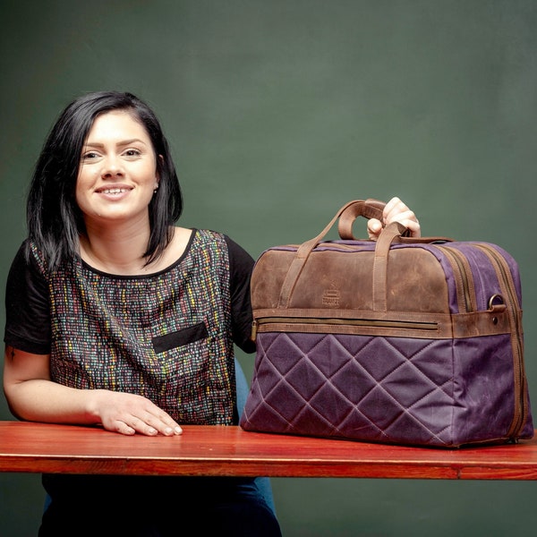 Shoulder Cabin Bag for short trips, made of Water Repellent Waxed Canvas