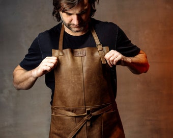 Tablier en cuir pour hommes pour le travail du bois, tablier de forgeron avec poches, tablier de barbecue personnalisé, cuisine et cuisine, utilitaire de menuiserie