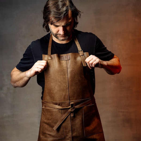 Tablier en cuir pour hommes pour le travail du bois, tablier de forgeron avec poches, tablier de barbecue personnalisé, cuisine et cuisine, utilitaire de menuiserie