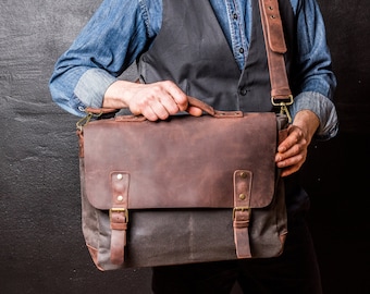 Bolso satchel de cuero para hombre, bolso mensajero para hombre, bolso para computadora portátil para la escuela y el bolso de computadora de negocios, maletín de cuero vintage hecho a mano