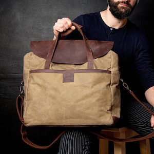 Canvas Laptop Bag, Men Bag, Waxed Canvas Bag, Men Laptop Bag, Canvas Men Bag, Waxed Bag image 1