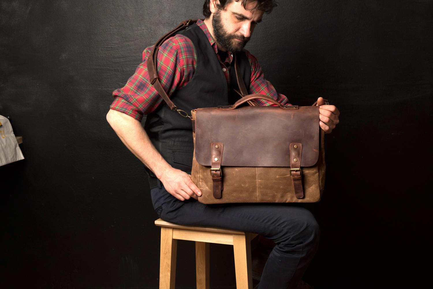 Mens Leather Briefcase Waxed Canvas Courier Bag Canvas | Etsy