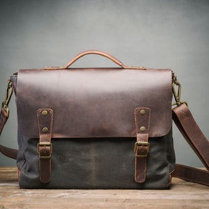 Mens Leather Satchel Bag, Messenger Bag for Men, Laptop Bag for School and Business Computer Bag, Vintage Leather Briefcase Handmade image 3
