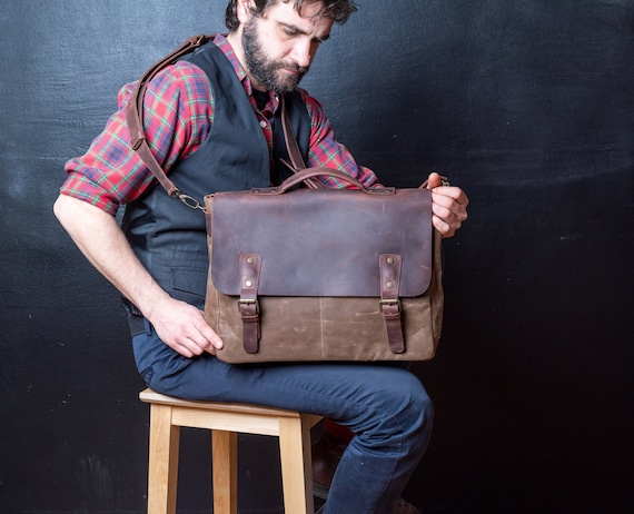 de cuero para hombres bolso de mensajería lona - Etsy España