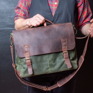 Herren Messenger Bag, Leder Messenger Bag, Canvas Messenger Bag, handgefertigt von echten Handwerkern Bild 1