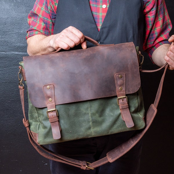 Sac messager en cuir personnalisé pour hommes, sac de tous les jours pour ordinateur portable, fait à la main par de vrais artisans