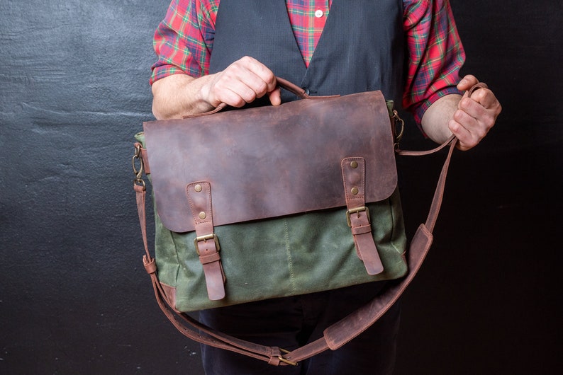 Heren Messenger Bag, lederen Messenger Bag, Canvas Messenger Bag, handgemaakt door echte ambachtslieden afbeelding 1