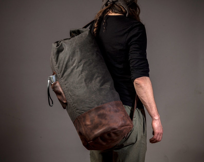 Canvas Duffel Bag, Mens Duffle Bag, Waxed Duffel, Leather Duffle, Handmade by Real Artisans image 7