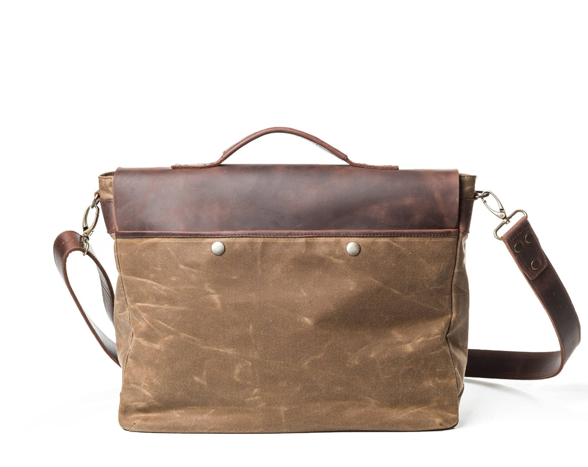 Mens Leather Briefcase Waxed Canvas Courier Bag Canvas Etsy