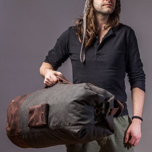 Canvas Duffel Bag, Mens Duffle Bag, Waxed Duffel, Leather Duffle, Handmade by Real Artisans image 2