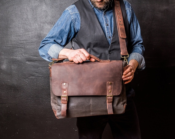 Bolso satchel de cuero para hombre, bolso mensajero para hombre, bolso para  computadora portátil para la escuela y el bolso de computadora de negocios,  maletín de cuero vintage hecho a mano 