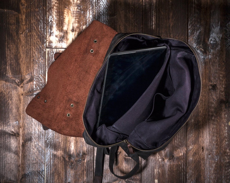 Waxed Canvas Backpack, Leather and Travel Bag, Weatherproof Backpack, Handmade by Real Artisans image 7