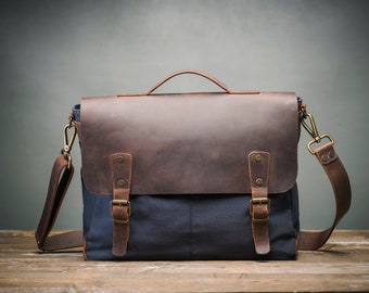 Personalized Laptop Bag for Men, Vintage Leather Bag Made in Europe, Computer Bag for School, Men Briefcase Handmade by Real Artisans