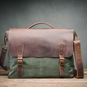 Heren Messenger Bag, lederen Messenger Bag, Canvas Messenger Bag, handgemaakt door echte ambachtslieden afbeelding 2