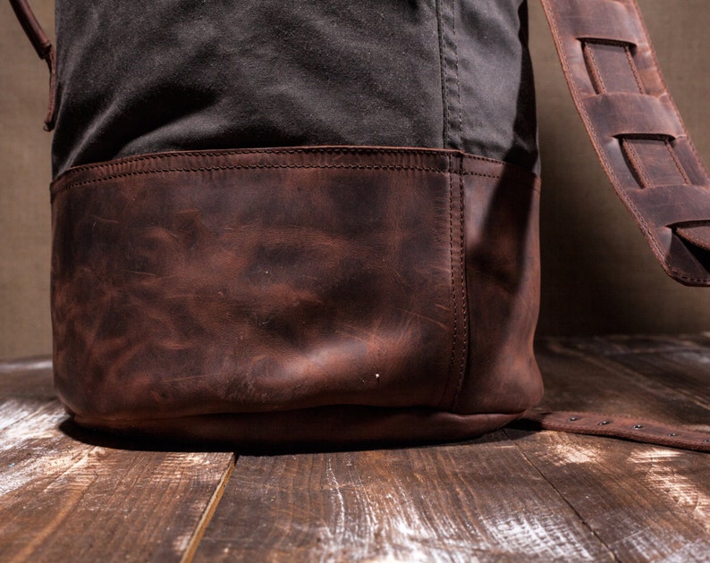 Canvas Duffel Bag, Mens Duffle Bag, Waxed Duffel, Leather Duffle, Handmade by Real Artisans image 6