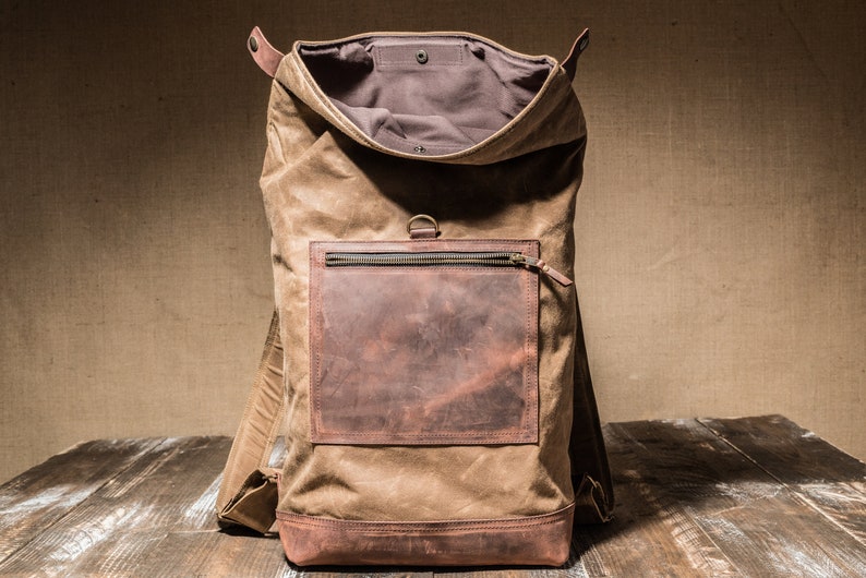 Roll Top Backpack Waxed, Bag for Hipsters, Hipster Backpack with Rolltop, Handmade by Real Artisans image 7