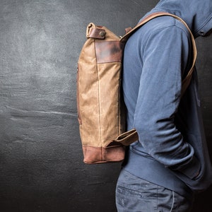 Roll Top Backpack Waxed, Bag for Hipsters, Hipster Backpack with Rolltop, Handmade by Real Artisans image 3