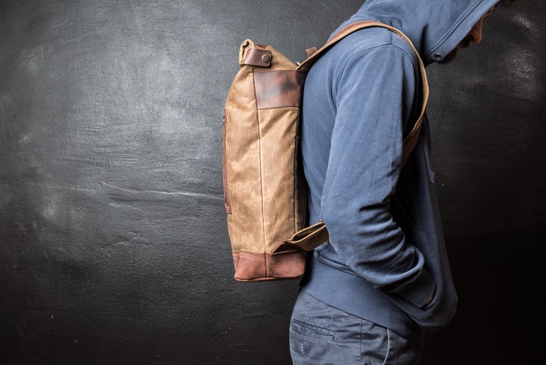 Roll Top Backpack Waxed, Bag for Hipsters, Hipster Backpack with Rolltop, Handmade by Real Artisans image 3