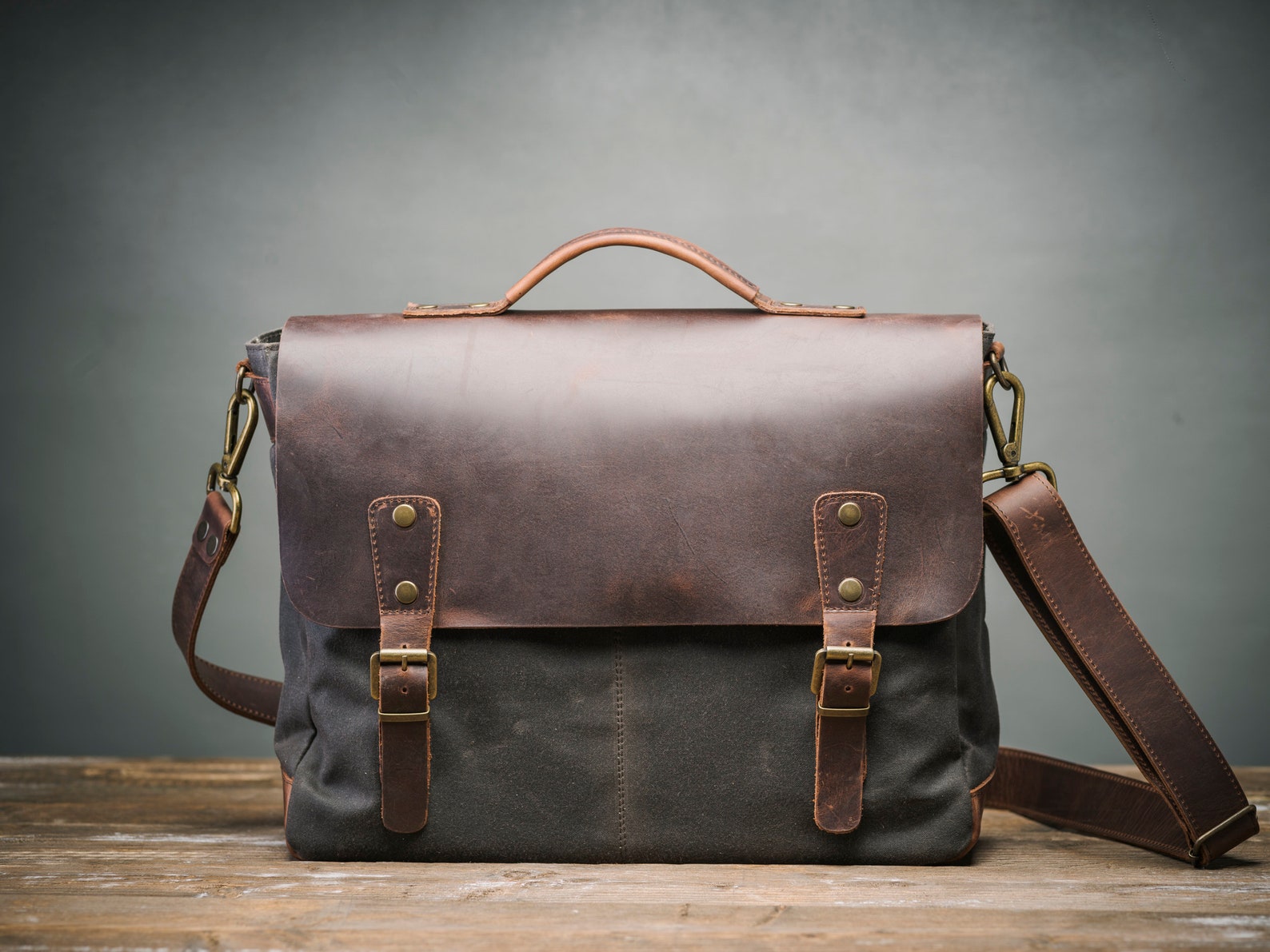 Canvas Leather Messenger Bag Leather Shoulder Bag Laptop | Etsy