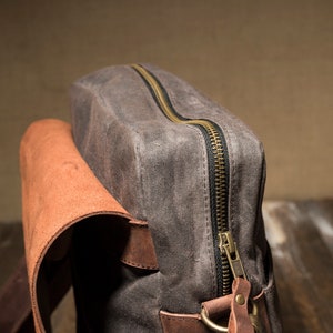Messenger Bag Men, Leather Bag and Waxed Canvas Shoulder Bag, Computer Bag, Laptop 14 Hand Bag zdjęcie 5