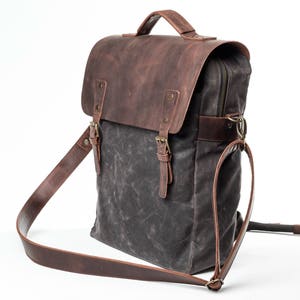 Waxed Canvas Backpack, Leather and Travel Bag, Weatherproof Backpack, Handmade by Real Artisans image 6